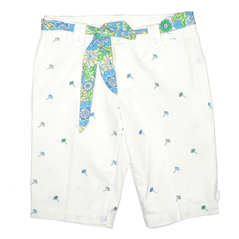 Lilly Pulitzer Scarf Belt Embroidered Beach Umbrella Mid Rise Shorts 10 RARE